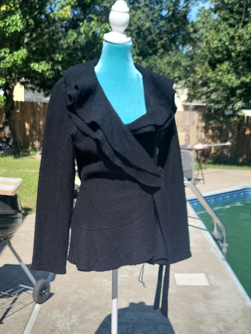 Black Ruffle Front Knit Cardigan - Picture 2 of 5